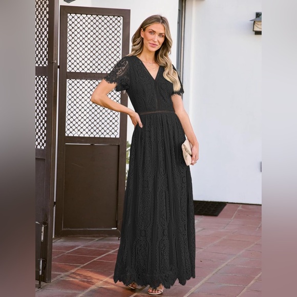 Trendsi Scalloped Trim Lace Plunge Dress - Picture 4 of 7